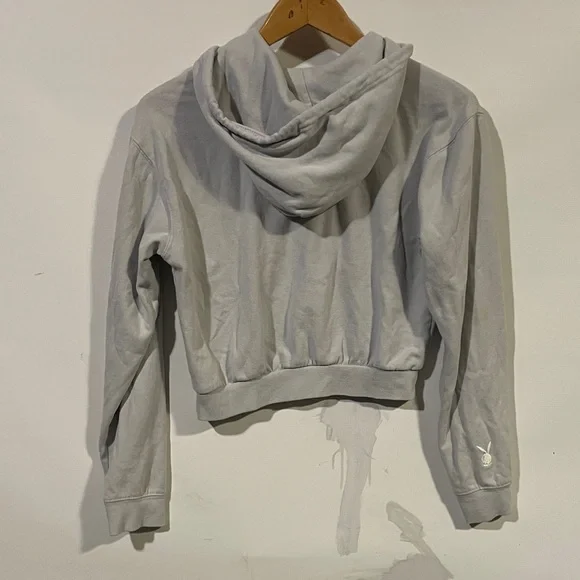 PLAYBOY by Pacsun Light Gray Women's Zip-Up Hoodie - Picture 4 of 5